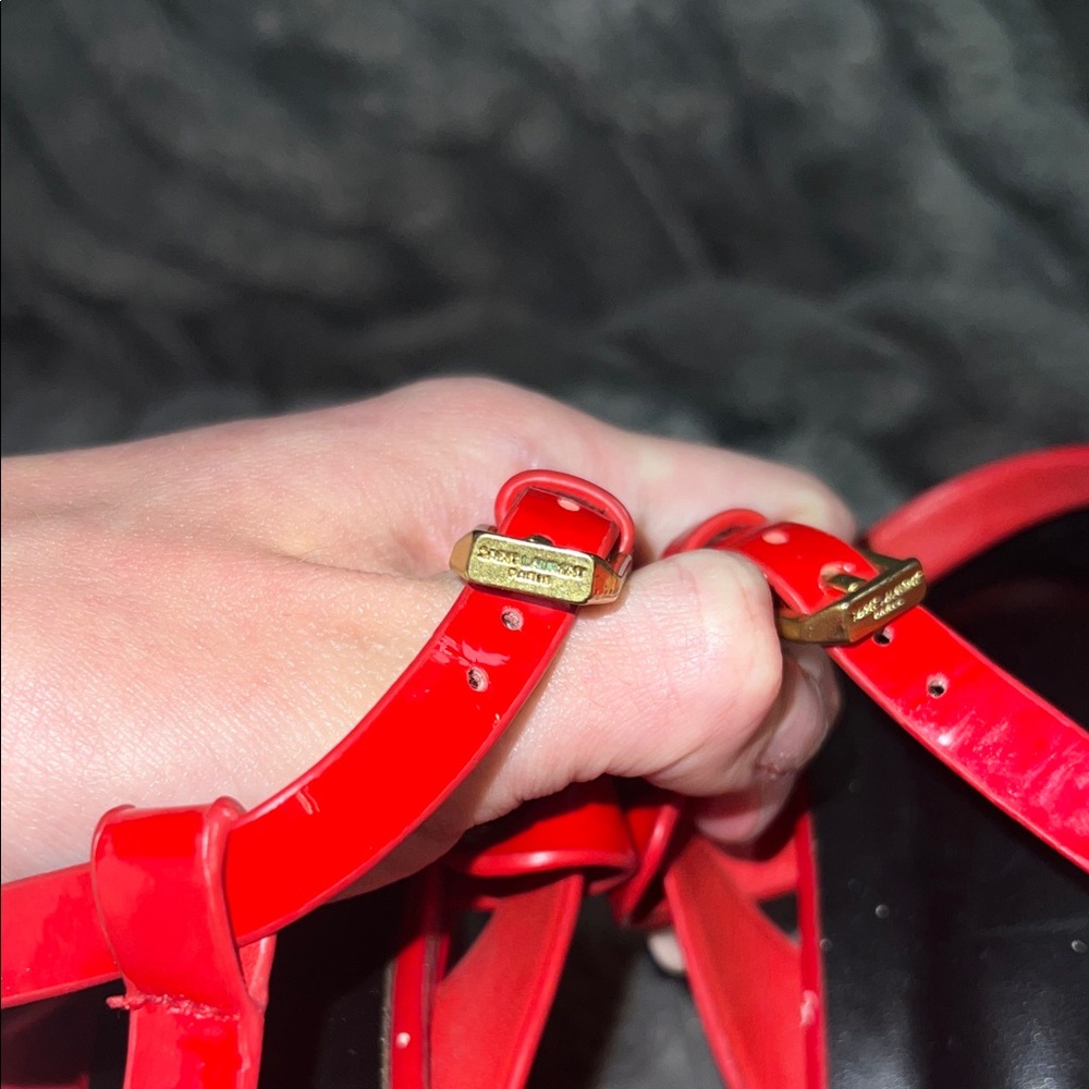 YSL Saint Laurent Red Patent Strappy Platform Heels - Picture 3 of 13